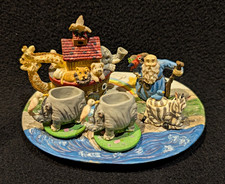 Vintage Noah's Ark Resin Decorative Miniature Tea Set 1990s Christian Religious picture