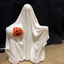 VTG Halloween Ghost 1979 Belco Lites Sm. 9” Tabletop Blow Mold Plastic Light Up picture
