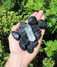 4 oz Raw Black Tourmaline Natural Rough Stones + Clear Quartz Crystal Point picture