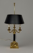 Vintage French Regency Style Brass Bouillotte Lamp Black Tole Brass Shade 3 Arm picture