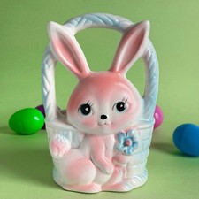 Vintage 1960s INARCO JAPAN BUNNY RABBIT EASTER BASKET PLANTER picture