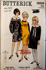 Vtg 1970's Butterick #3698 Smock-dress or Jumper High Square Yoke Sz 12S Bust 31 picture