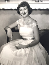c1950s Pretty Young Girl Lady in Elegant Sheer Dress B&W Large Portrait Photo picture