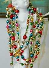 11 & 1/2 FT. 100% ANTIQUE Vintage MERCURY Glass Bead Christmas Garland Big Beads picture