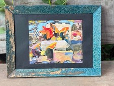Vintage Indian Folk Art Village Women Framed Painting Rustic Wall Decor Art picture