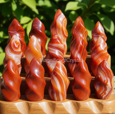2pcs Mini Natural Red Agate Flame Carving Carnelian Stone Tower Crystal Decor picture