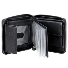 J. Buxton Emblem Full Zip-Around Billfold, Small Leather Card Case, Black picture