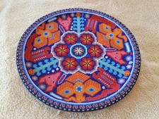 BEAUTIFUL Mexican Huichol Beaded Plate/Wall Hanging on Wood picture