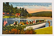 The Osprey Leaving Sixth Lake Dock Inlet New York Adirondacks  VTG Postcard picture