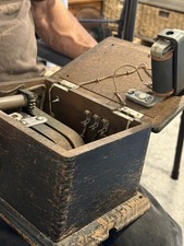 Antique Pre-1940 Wooden Wall Crank Magneto Telephone Ringer Box Twin Bells WORKS picture