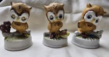 Vintage 1970's Price Products Ceramic Owl Figurines, Set of 3 Matte Bisque Owls picture
