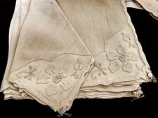 6 Vintage Madeira Hand Embroidered Linen Placemats, Napkins + Runner NWT B236 picture