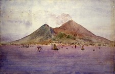 Mt. Vesuvius Bay of Naples Vintage 1900s Watercolor Photo Reprint Wall Art picture