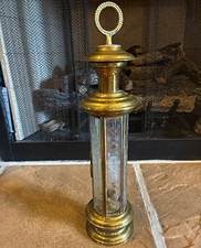 Vtg Early Brass & Etched Glass Panes Hexagon Candle Holder Lantern 20” picture