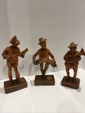 Vintage Hand Carved European Folk Art Music Player Lot Wood Carved Statues picture