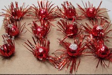 Lot VTG Glass Corsage Tinsel Glitter RED FLOWER Picks Christmas Ornaments Japan picture