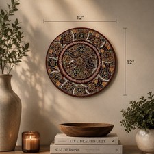 Vintage Terra Cotta Hand Painted Mexican Wall Hanging Plate Floral Folk Art Clay picture