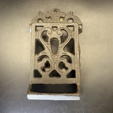 Vtg Cast Iron Wall Mount Match Box Hold Black Heavy Scroll Ornate Cigar Fireplac picture