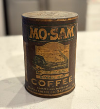 MO-SAM Vintage Coffee Advertising Tin Can w/ Lid Morton Coffee Co Baltimore MD picture
