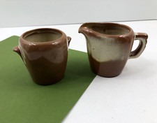Frankoma Pottery Small Cream & Open Sugar Brown Glaze Set Vintage picture
