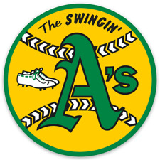 Oakland A's The swinging' A's with Logo Type MLB Baseball Die-Cut Round MAGNET picture
