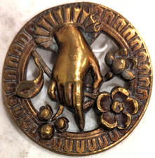 Romantic Antique / Vintage Brass Button - Lady Hand & Flowers - Collector's Item picture