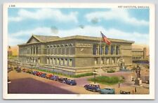 Postcard Art Institute Chicago Illinois Cars American Flag picture