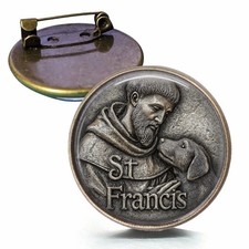 St Francis Pin Bronze Setting Glass Dome Patron Saint of Animals Ecology & Peace picture