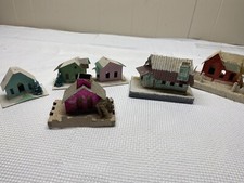 7 Vintage Putz Mica Christmas House Models Cardboard 1 w/ Santa Japan MCM picture