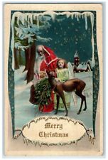 1911 Merry Christmas Santa Claus Angel Deer Winter House Church Posted Postcard picture