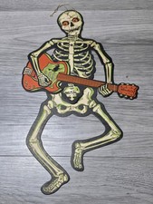 1960s Vintage Beistle Halloween Diecut Jointed Wiggly Dancer Skeleton Guitar picture