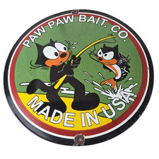 Vintage Paw Paw Bait Sign - Felix Cat Fishing Gas Service Sign picture