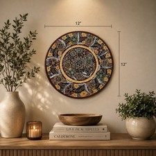Vintage Hand-Painted Mexican Folk Art Decorative Plate Wall Hanging-Terra Cotta picture
