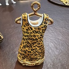 Limoges trinket box animal print dress Ateuer de on gold hanger France picture