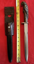 SWISS THEATER KNIFE - BRONZE ANTIQUE EAGLE GRIP - ORIGINAL SHEATH - EXCELLENT  picture