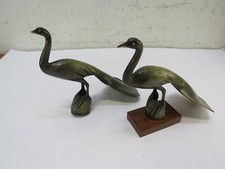 2 Vintage Hand Carved Brown Horn Heron Egrets Shore Birds One With Stand picture