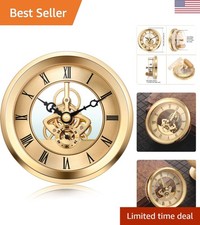 Elegant 4 1/16 Inch Skeleton Clock Insert with Gold Bezel - Analog Design picture