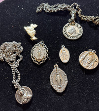 Mixed Lot of 7 Vintage Religious Medals/ Pendants Mixed Metals, some state Italy picture
