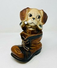 Vintage Japanese Puppy Coin Bank MCM Ceramic “DOG IN Shoe “ Bank Japan 7