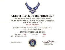 United States Air Force Retirement replacement certificate picture