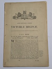 1839 Metropolitan Police Act Original Victorian Printing Queen Victoria Complete picture