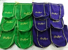 Mixed Lot of 12 Crown Royal Bags 6 Green & 6 Purple picture