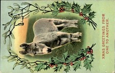Christmas Wolf in Mistletoe Wreath Animals Bamforth c1910s-20s Vintage Postcard picture