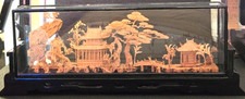 Vintage Small Chinese Hand Carved Cork Art w/ Storks & Pagoda Scene 3D Diorama  picture
