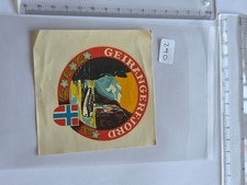Vintage Geirangerfjord Norway Travel Label Decal Water-Slide Transfer Unused picture