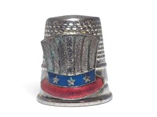 Vintage 1976 Lillian Vernon Uncle Sam Hat Thimble Silver Tone Enamel Bicentennia picture