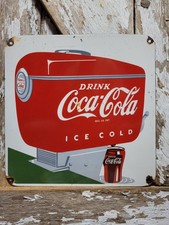 VINTAGE COCA-COLA PORCELAIN SIGN OLD COKE DINER FOUNTAIN SODA BEVERAGE POP DRINK picture