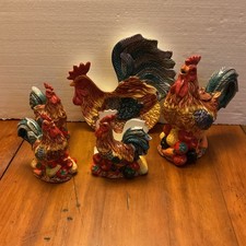 Vintage Ceramic Rooster Kitchen Decor Set 5 Platter Creamer Sugar Napkin Holder picture