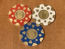 3 Vintage Reliable Brass Core Advertising Sample Casino Chips - Super Rare picture