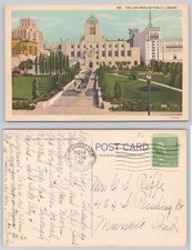Vintage 1939 Los Angeles Public Library Linen Postcard - California Landmark picture